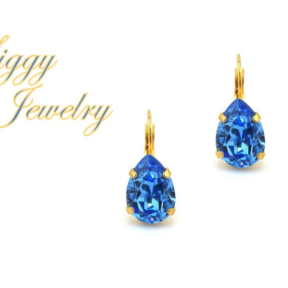 ICE Blue Sapphire Pear Shaped Earrings Made with Genuine Austrian Crystal - Picture 1 of 7